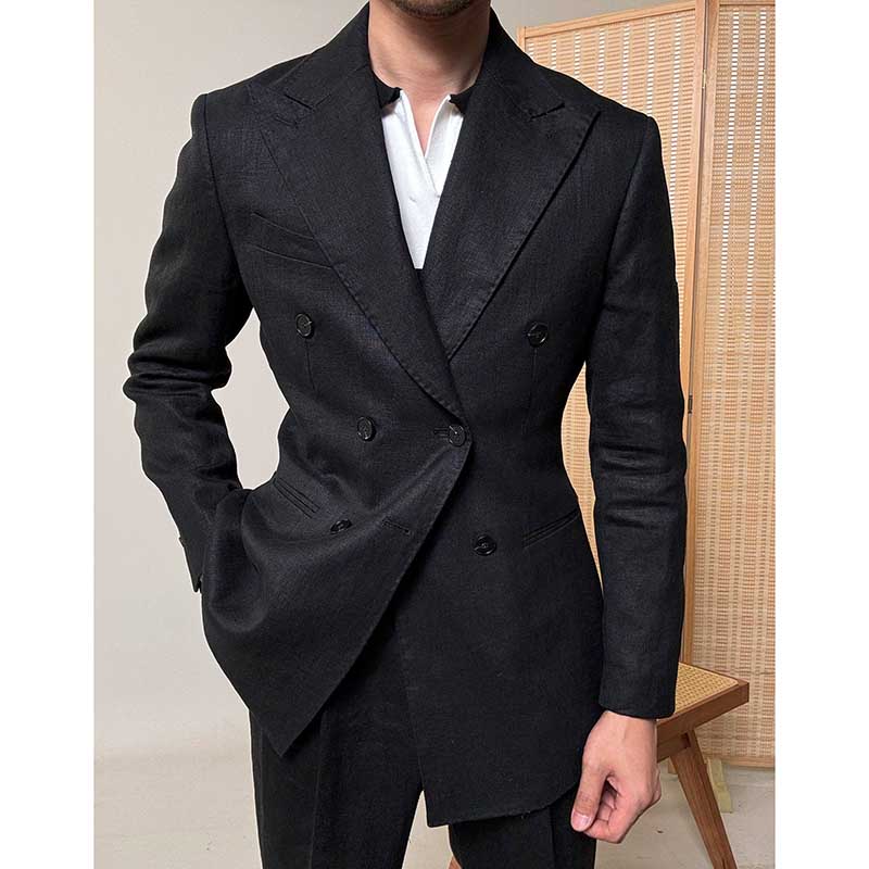 Summer 100% Linen Naples Peaked Lapel Casual Thin Blazer
