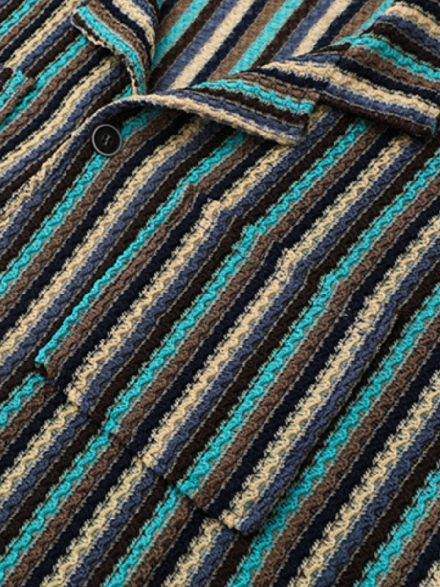 Striped Loose Casual Cuban Collar Shirt