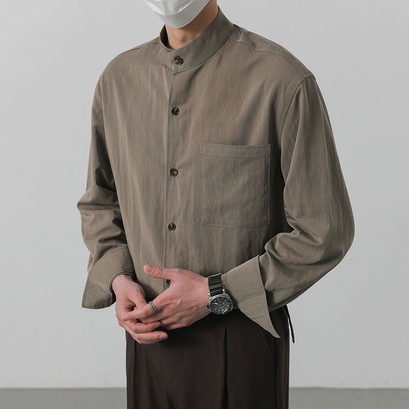 Stand Collar Long Sleeve Casual Shirt