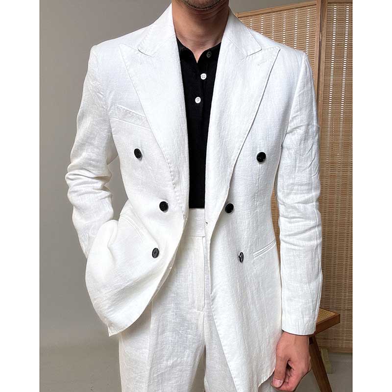 Summer 100% Linen Naples Peaked Lapel Casual Thin Blazer