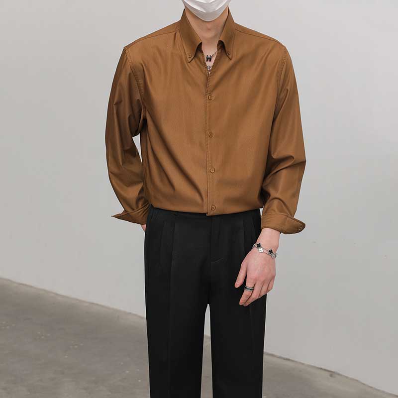 Slim Fit Solid Color Pointed Collar Shirt