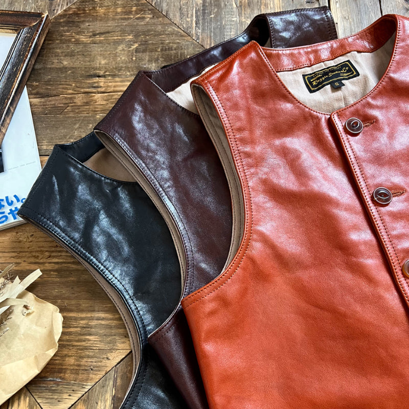 Men's Vegetable Tanned Cowhide Round Neck Leather Vest
