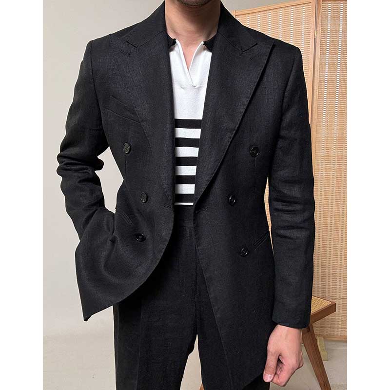 Summer 100% Linen Naples Peaked Lapel Casual Thin Blazer