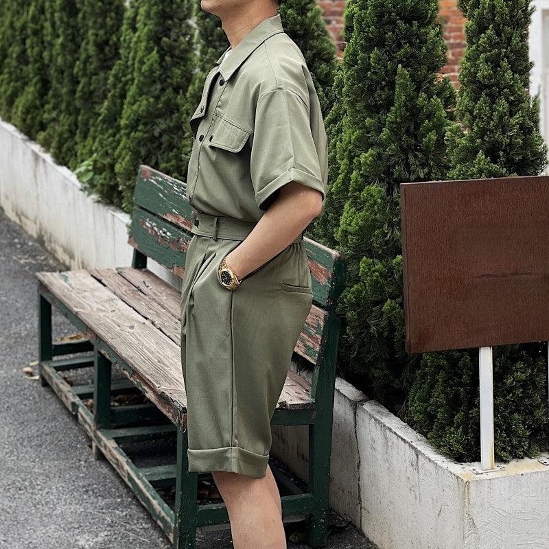 Summer Work Wear Double Breasted Casual Shirt Shorts Suit