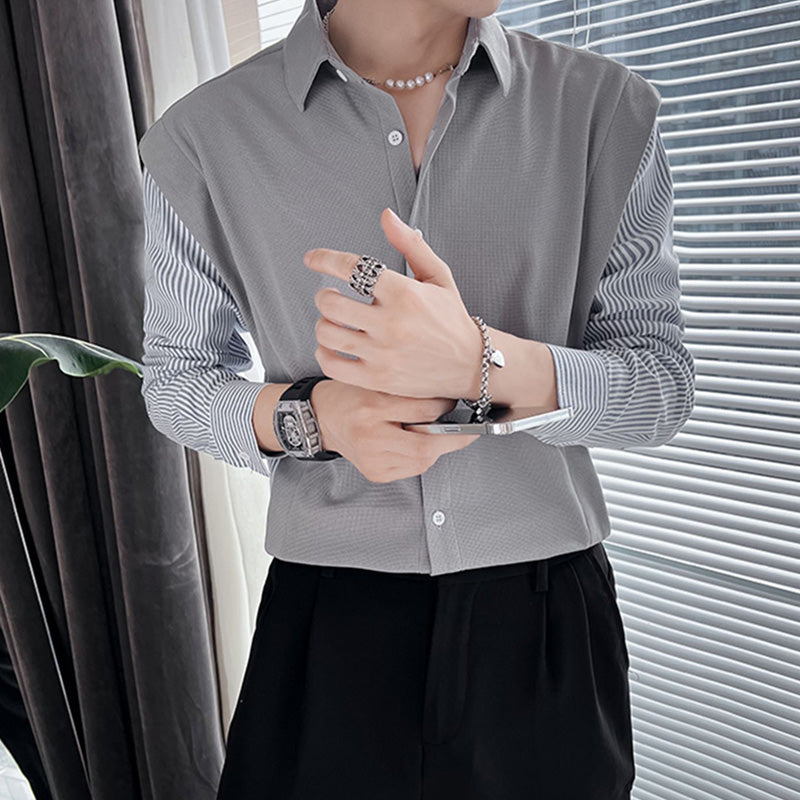 Men's Casual Loose Striped Shirt Sweater Vest Cardigan Jacket