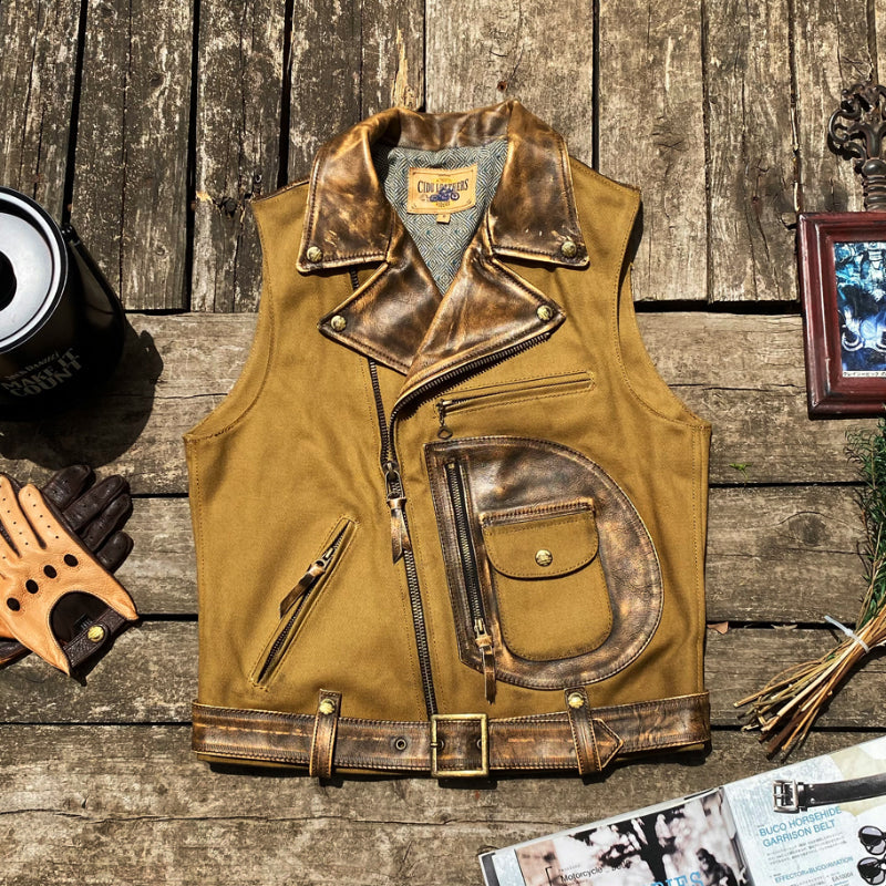 Men's Waxed Canvas Hand-rubbed Leather Vest