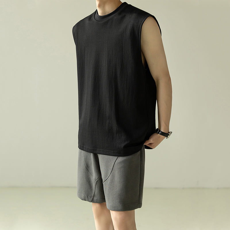 Loose Crew Neck Solid Color Vest