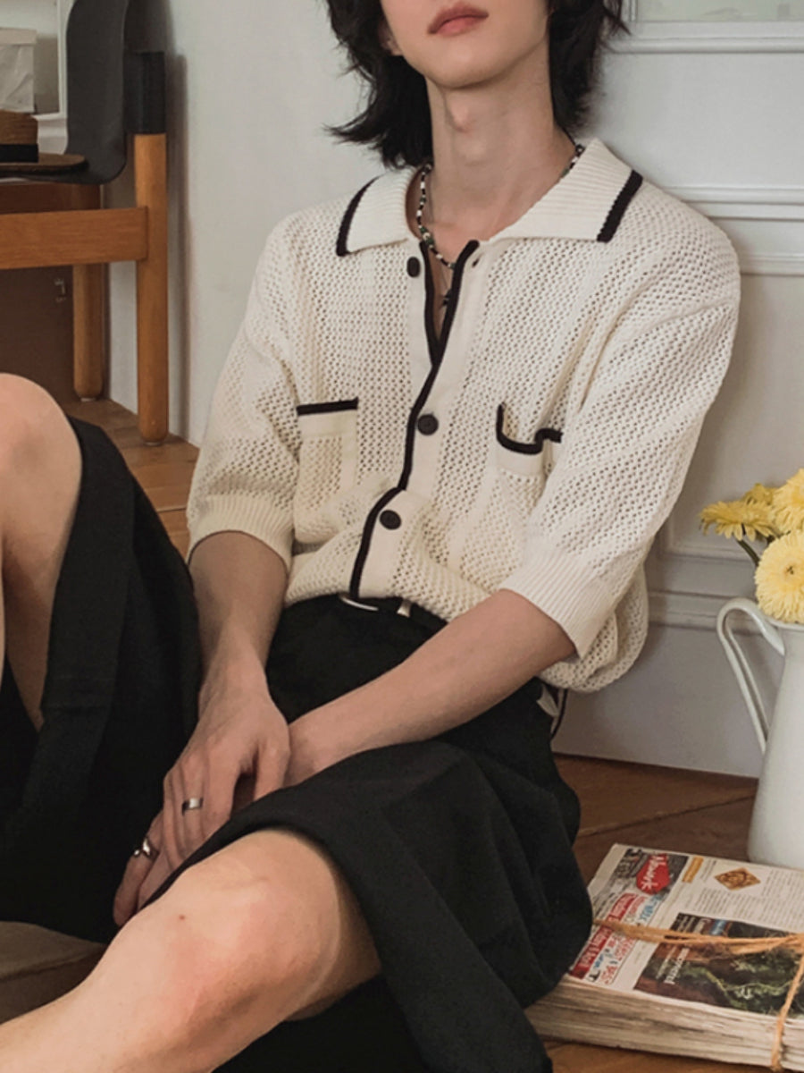 Loose Lapel Breathable Knitted Cardigan T-shirt