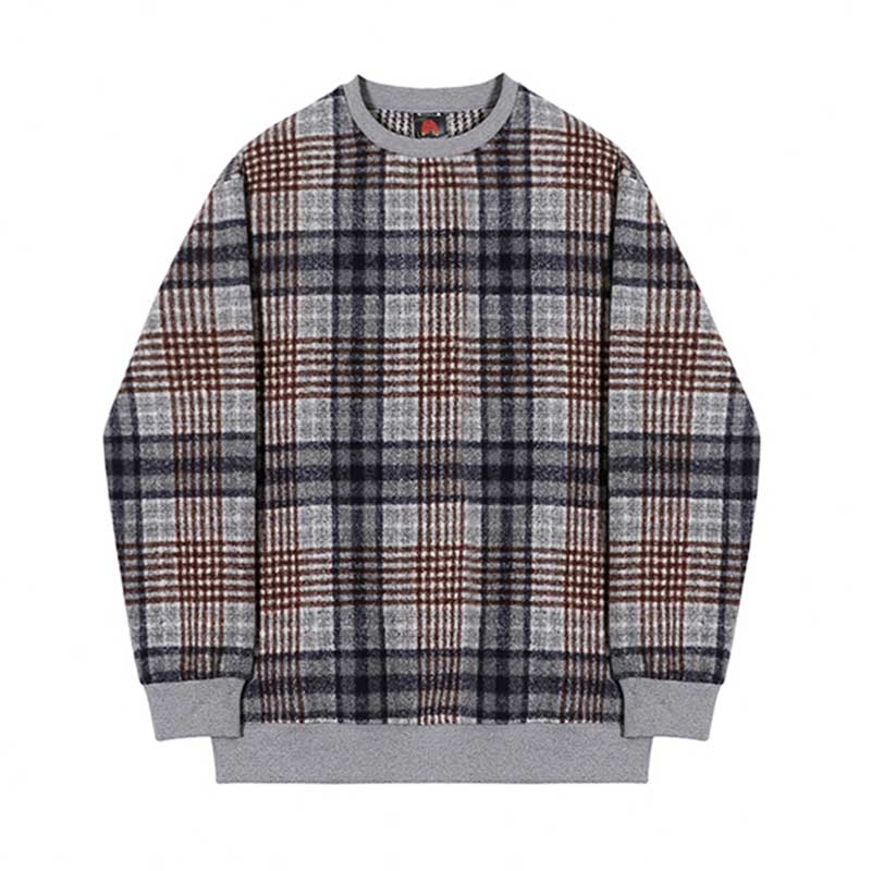 Men's Color Block Plaid Loose Round Neck Long Sleeve Retro Sweatshirt
