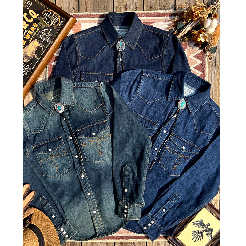 Men's Western Denim with Jewel Buttons Shirt