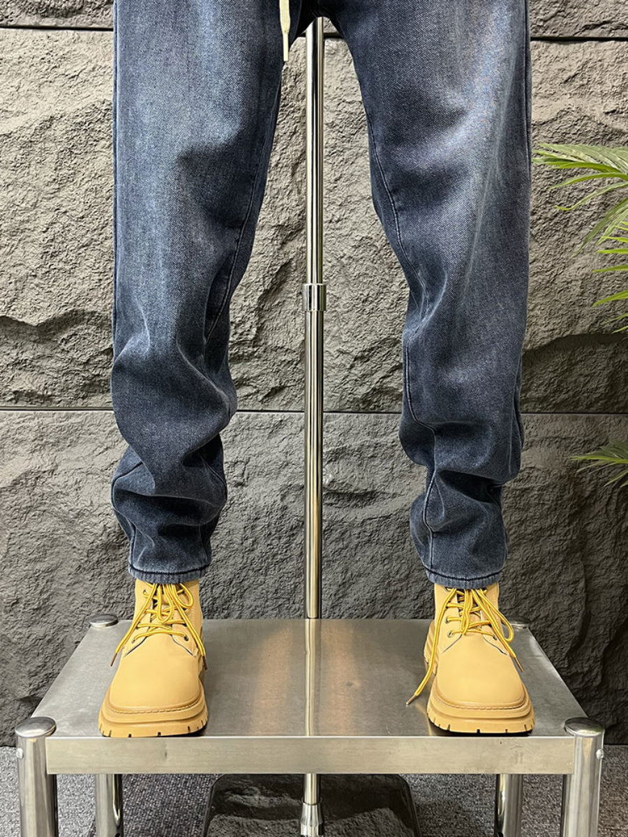 Casual Elastic Waist Drawstring Denim Harem Pants