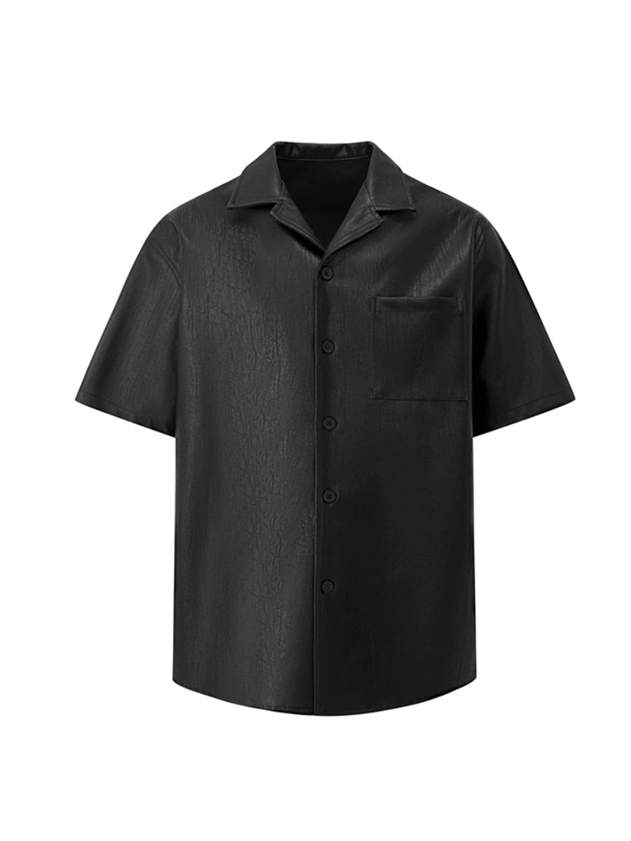 Loose Casual Commuter Lapel Leather Short Sleeves