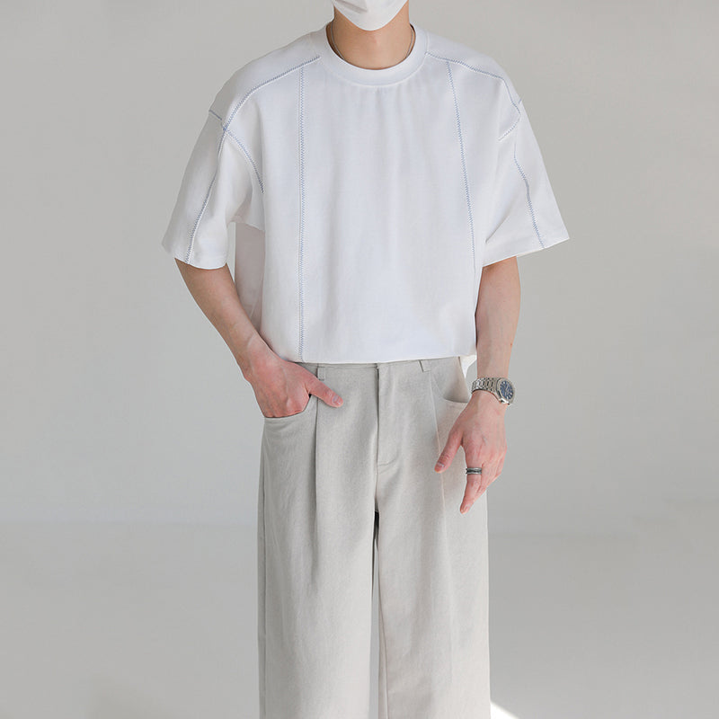 Round Neck Structured Clear Lines Loose T-shirt