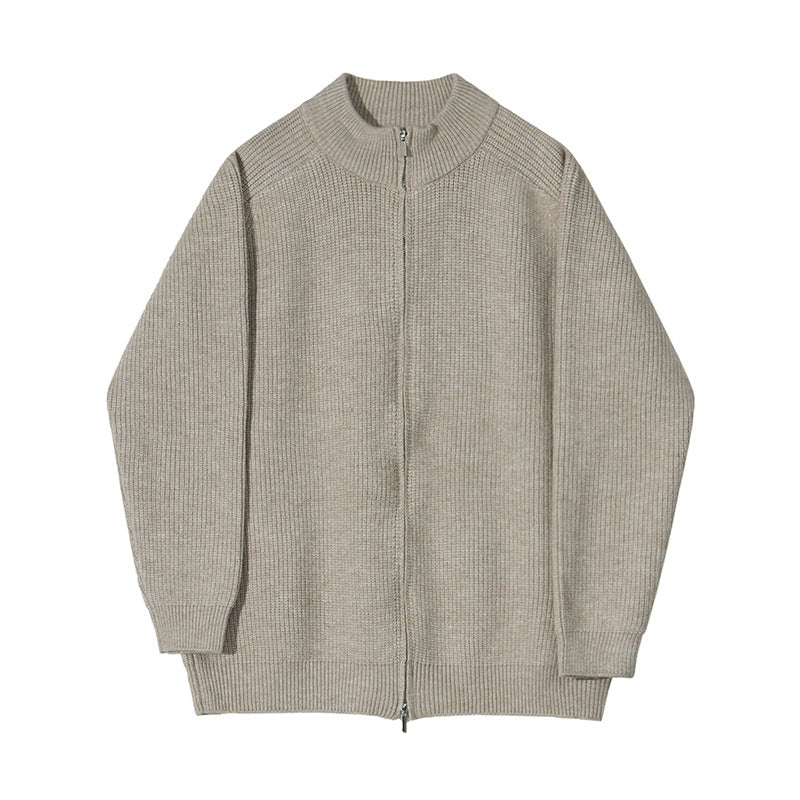 Loose Stand Collar Zip Knit Cardigan