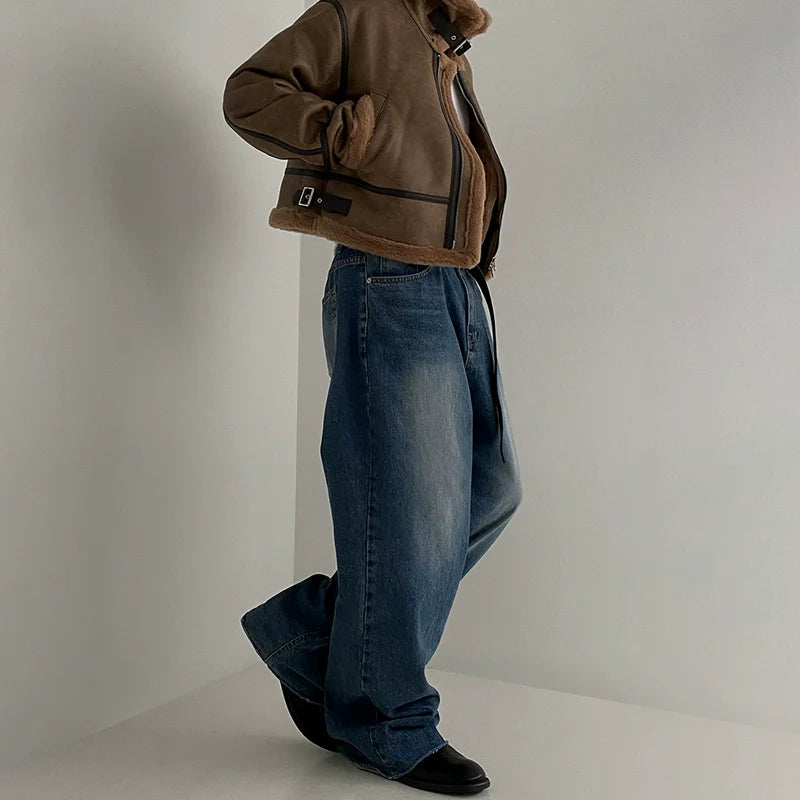 Men's Short Loose-fitting Stand-collar Faux Leather Jacket