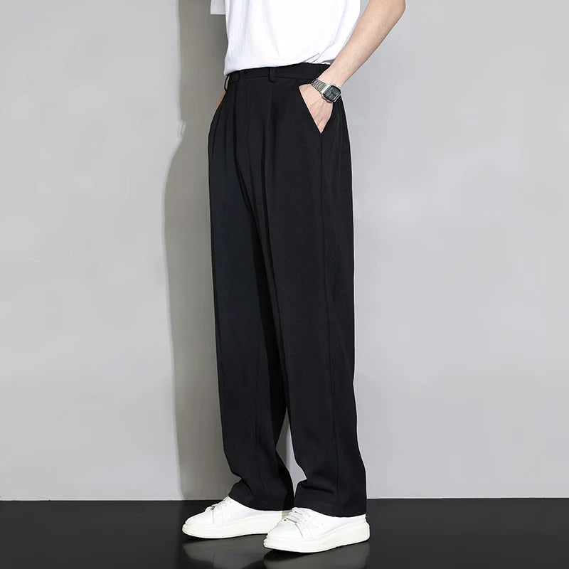 Men's Loose Straight Wide Leg Casual Ice Silk Trousers