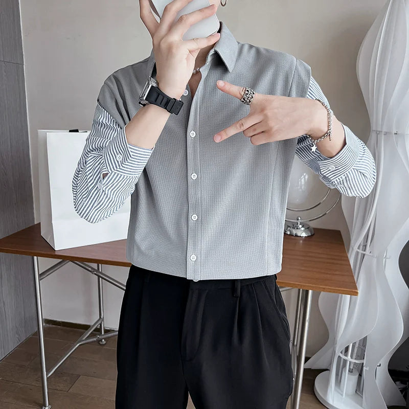 Men's Casual Loose Striped Shirt Sweater Vest Cardigan Jacket