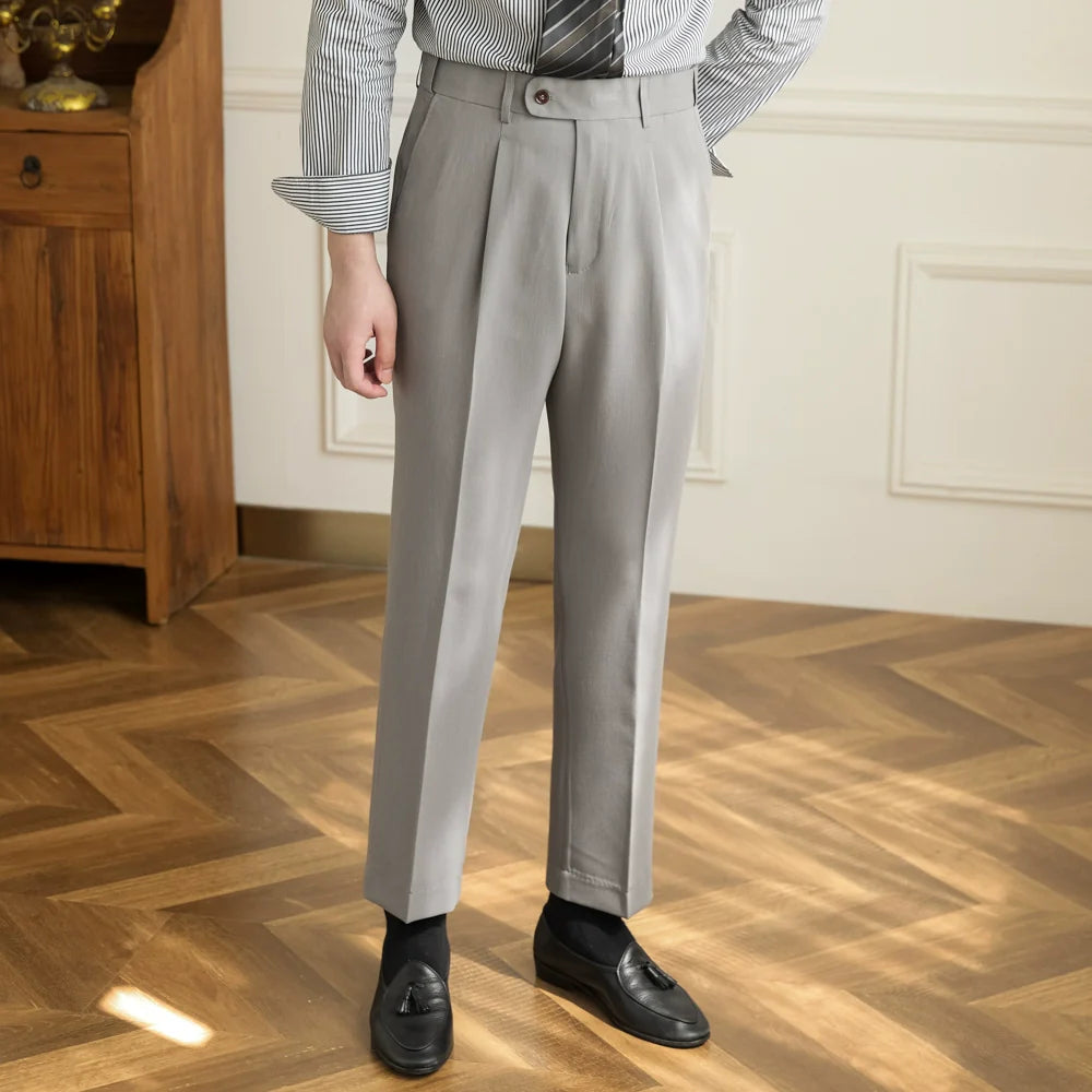 Retro Elastic Waist Non-iron Business Slim Fit Trousers