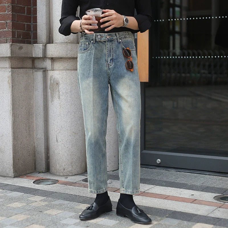 Men's Straight Distressed High-rise Jeans