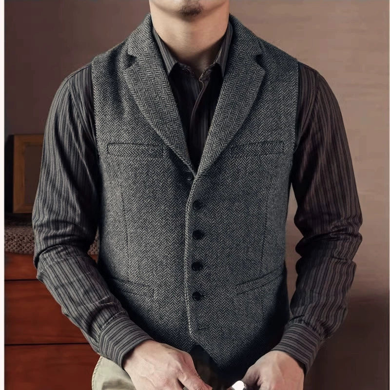 Men's Wool Slim-fit Suit Collar Vest