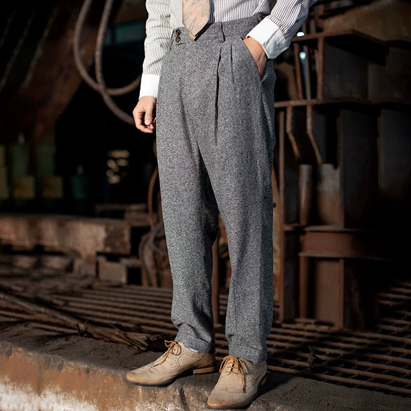 Men's Herringbone Slim Straight Suit Trousers