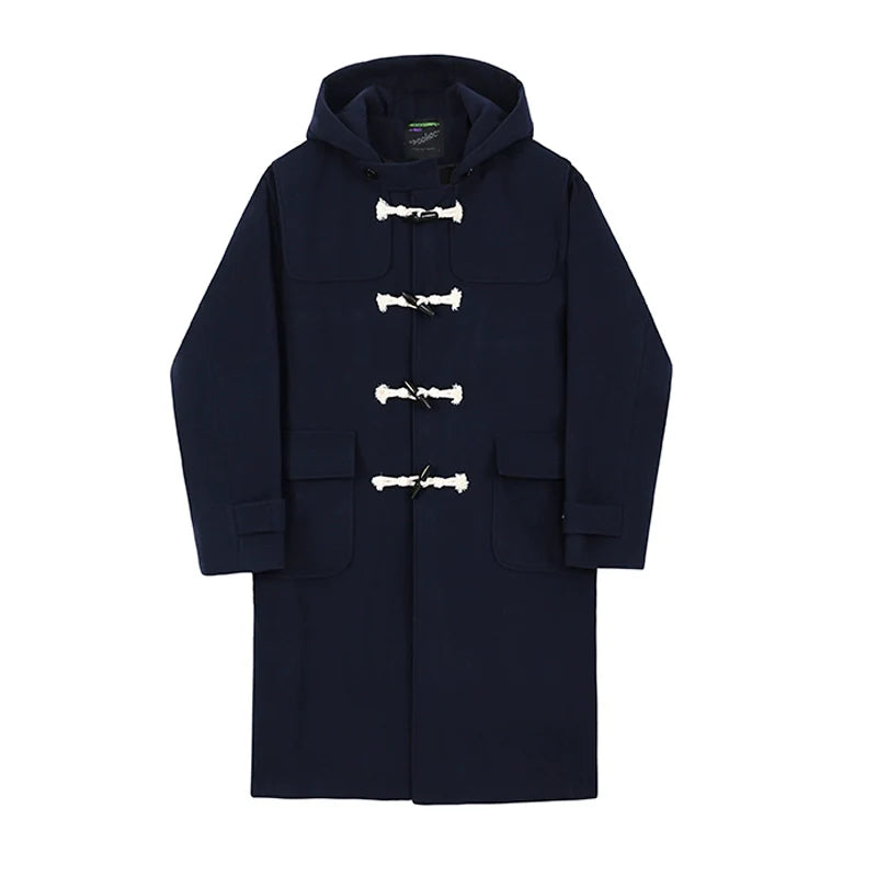 Loose Hooded Horn Button Casual Coat