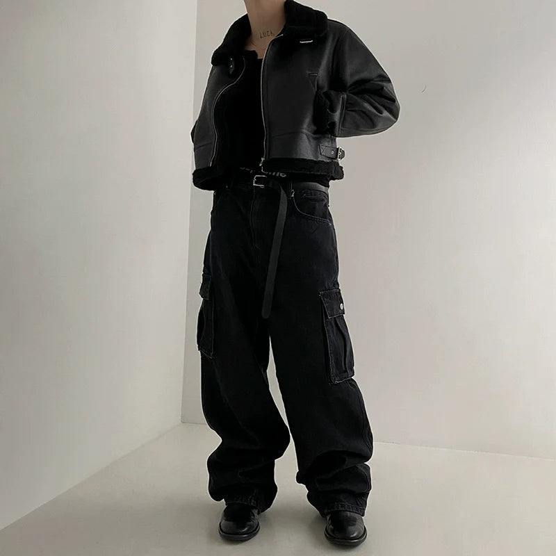 Men's Short Loose-fitting Stand-collar Faux Leather Jacket