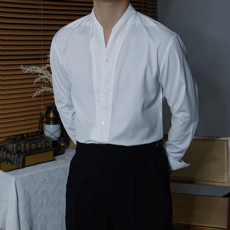 Men's V-neck Slim Fit Long Sleeve Casual Shirt