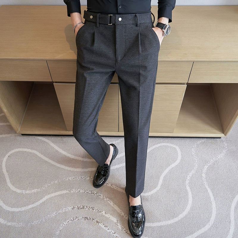Striped Slim-fit Woolen Trousers