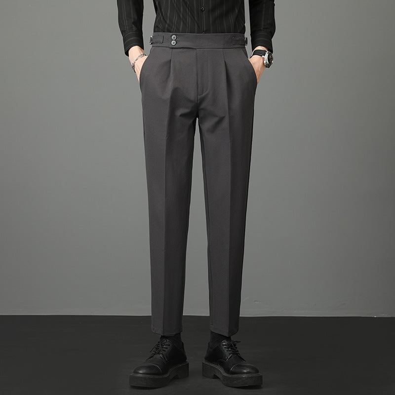 Mens Casual Slim Fit Mid-rise Suit Trousers