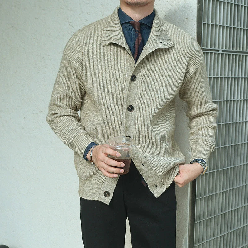 Men's Single-breasted Stand Collar Knitted Jacket