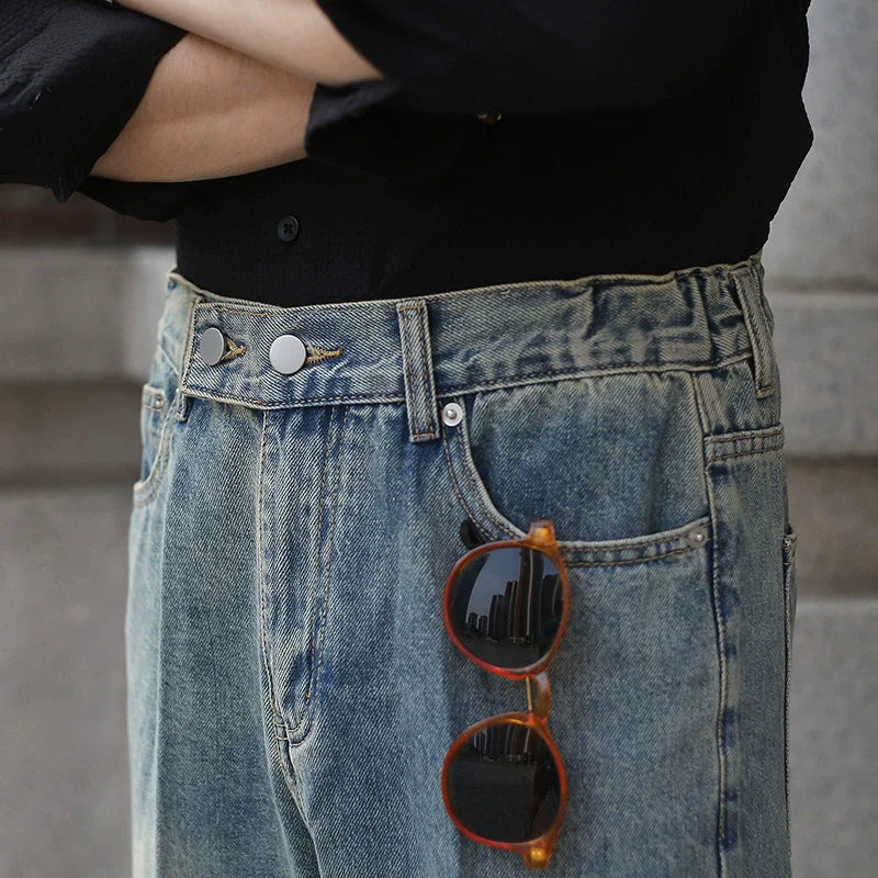 Men's Straight Distressed High-rise Jeans