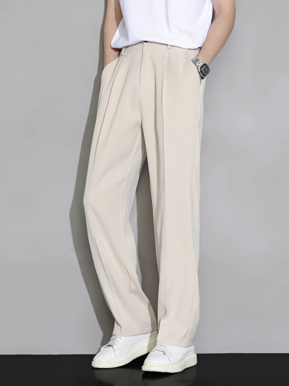 Men's Loose Straight Wide Leg Casual Ice Silk Trousers