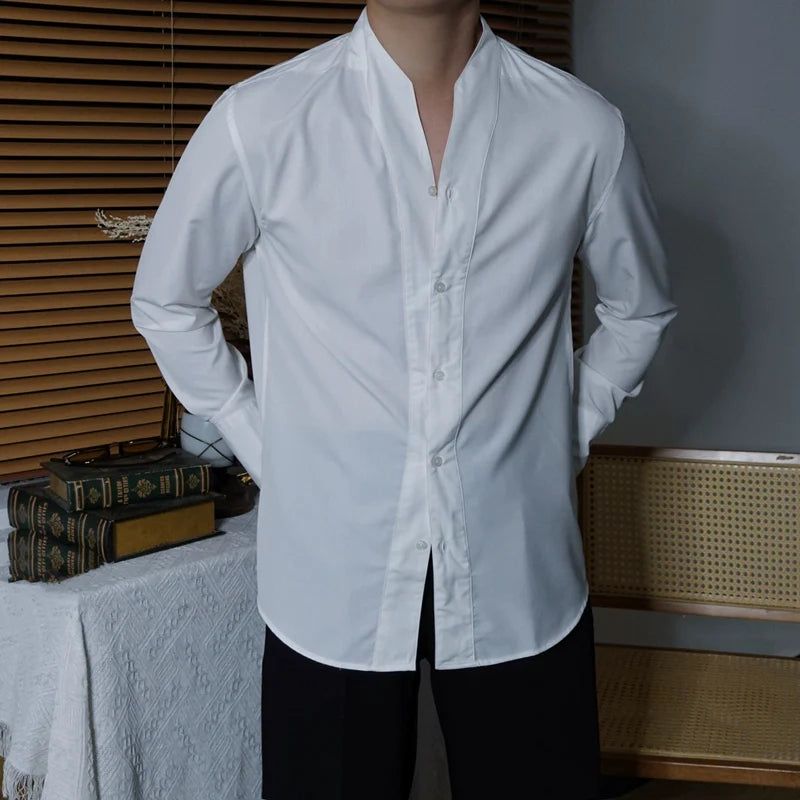 Men's V-neck Slim Fit Long Sleeve Casual Shirt