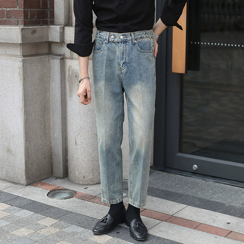 Men's Straight Distressed High-rise Jeans