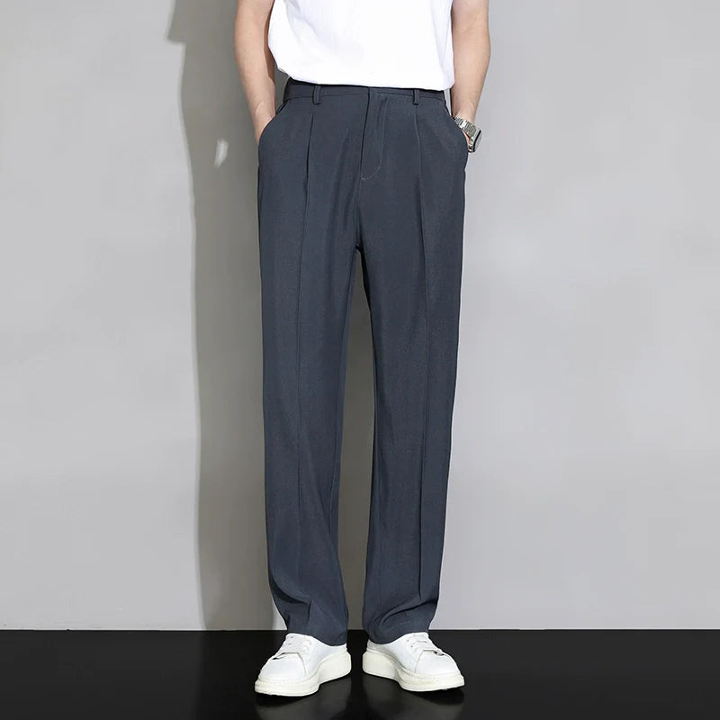 Men's Loose Straight Wide Leg Casual Ice Silk Trousers