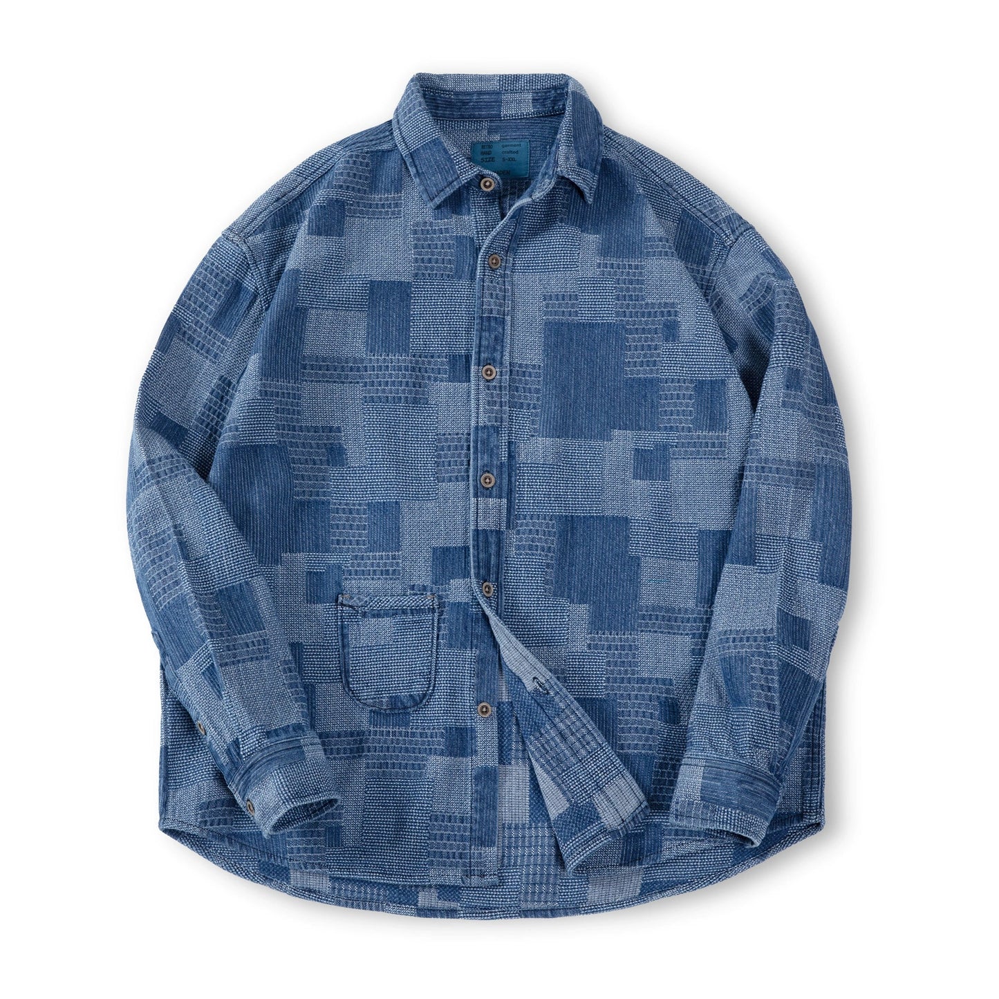 Men's Vintage Plaid Patchwork Denim Shirt