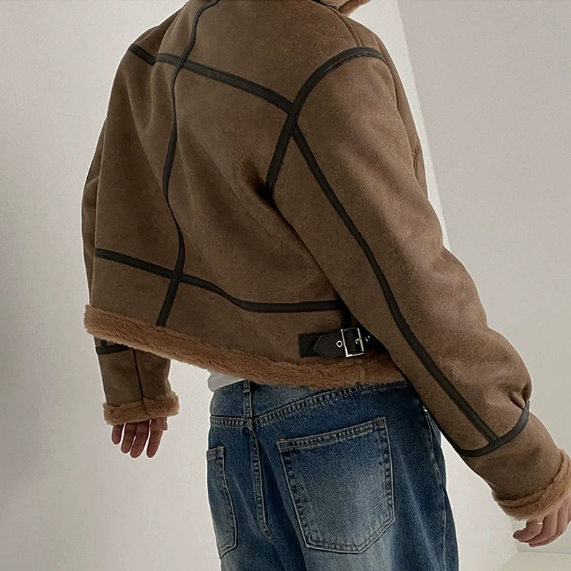 Men's Short Loose-fitting Stand-collar Faux Leather Jacket