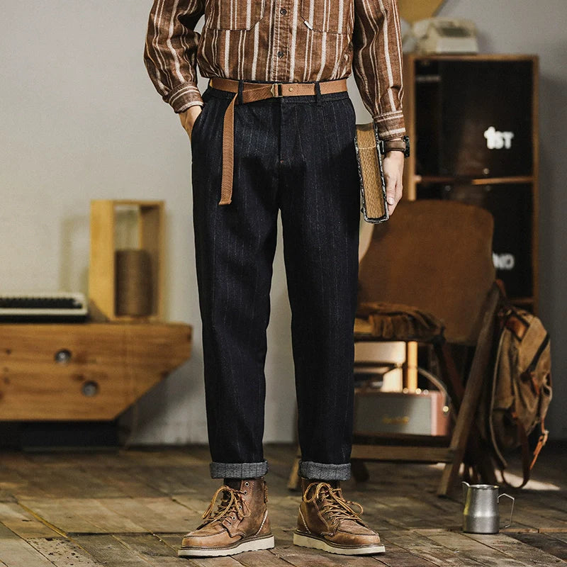 Loose Fit Washed Tapered Stripe Jeans