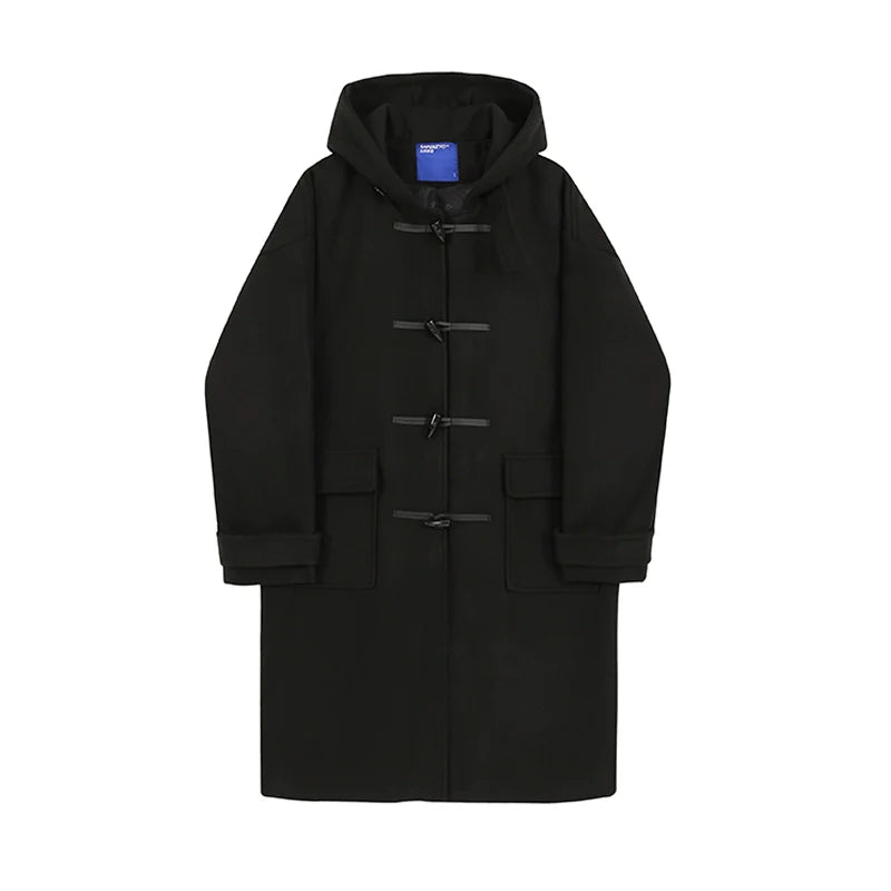 Casual Hooded Lapel Horn Button Loose Windbreaker