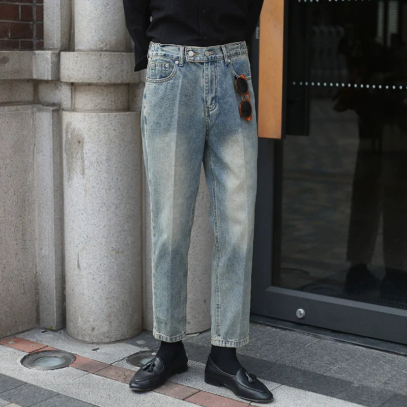 Men's Straight Distressed High-rise Jeans