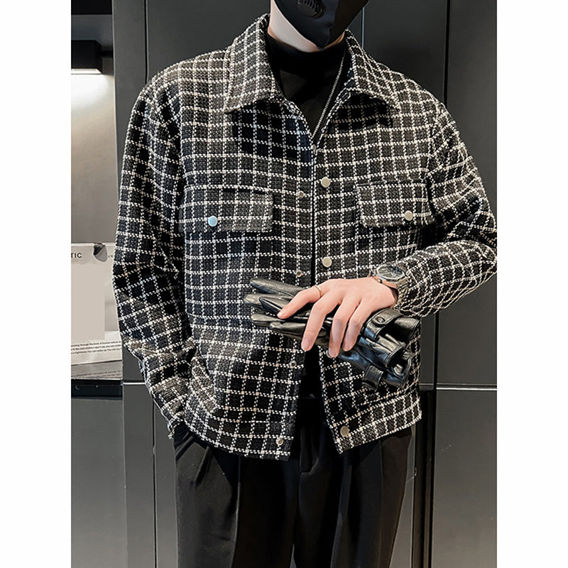 Men's Short Casual Lapel Plaid Jacket