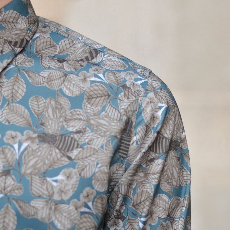 Men's Floral Square Neck Slim Fit Shirt