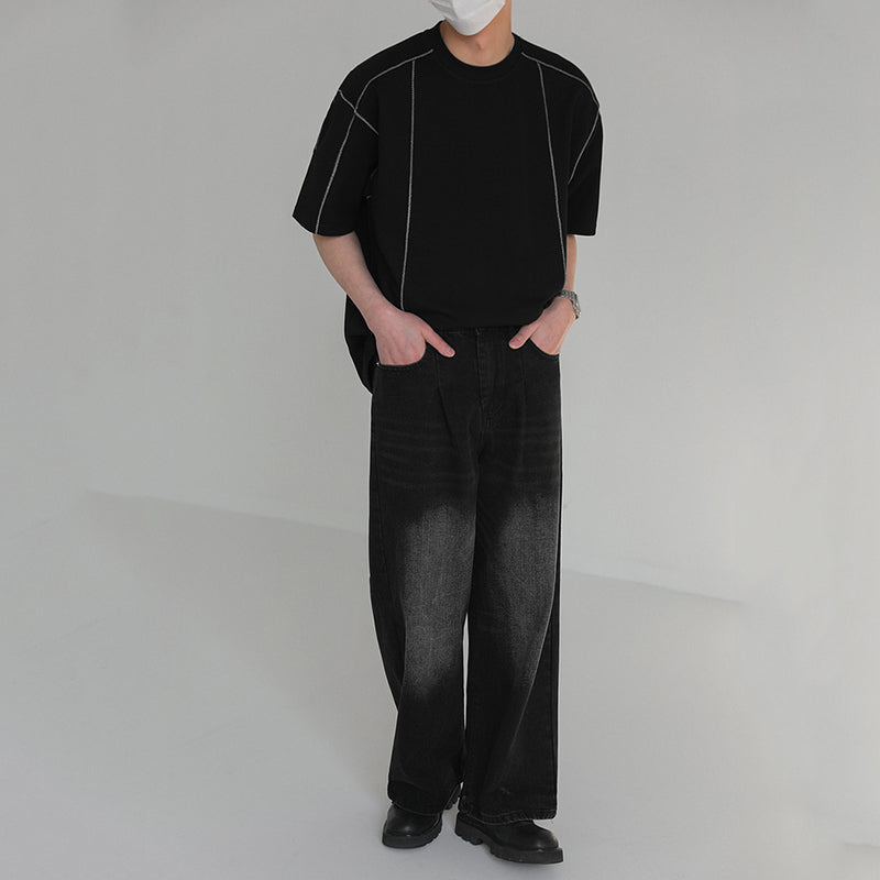 Round Neck Structured Clear Lines Loose T-shirt