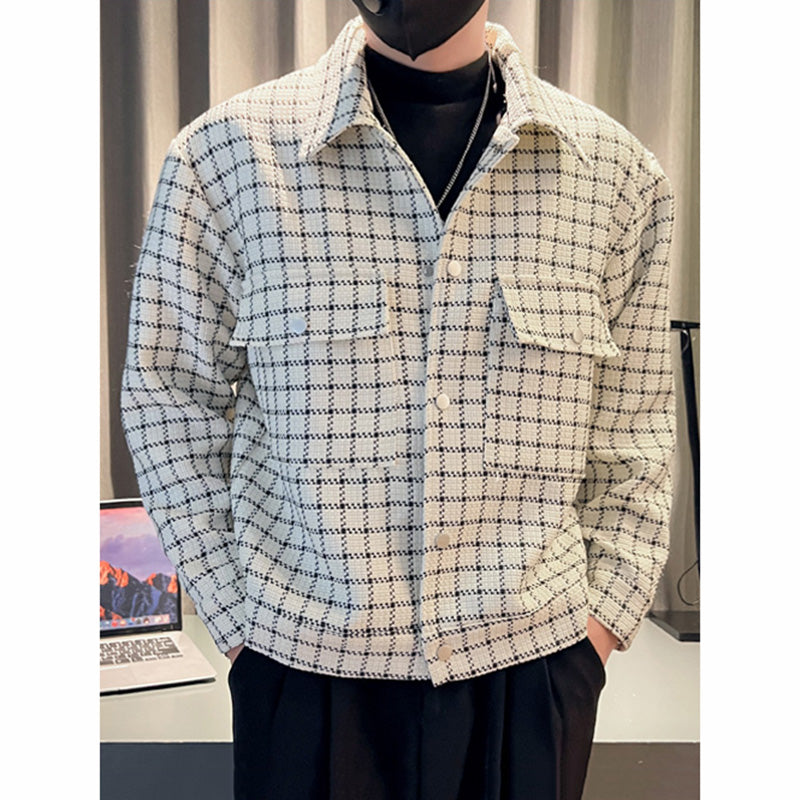 Men's Short Casual Lapel Plaid Jacket