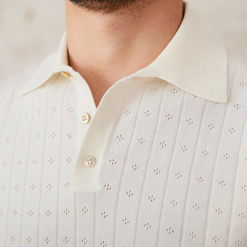 Vintage Lapel Pure Cotton Hollow POLO Shirt