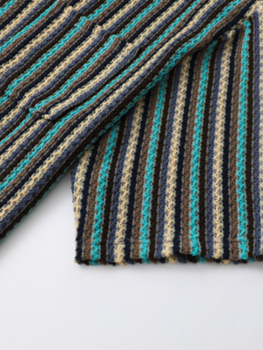 Striped Loose Casual Cuban Collar Shirt