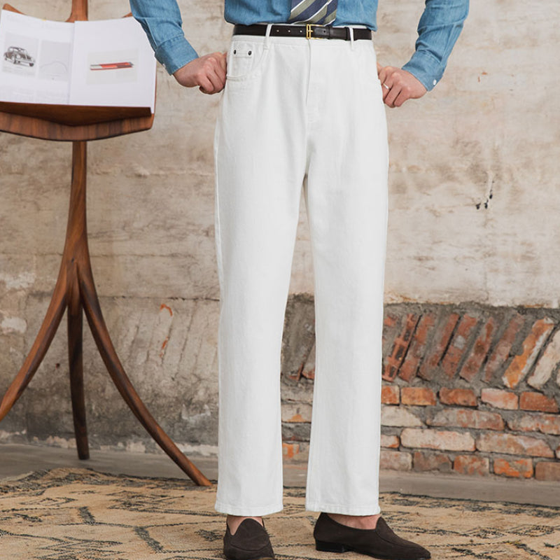 Men's Vintage Washed Jeans High Waist Straight Trousers