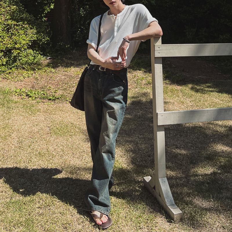 Henley Collar Loose Casual T-shirt