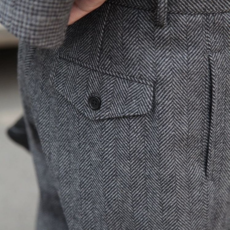 Herringbone Wool Loose Wide-leg Suit Trousers